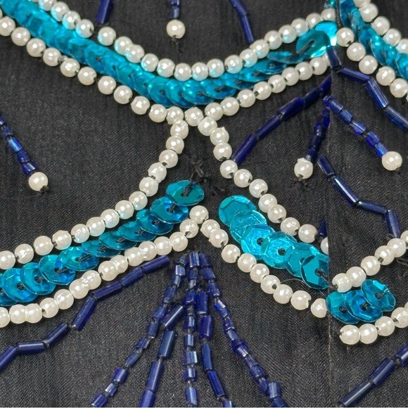 Laurence Kazar vintage sequin beaded black and blue top medium - Picture 7 of 7